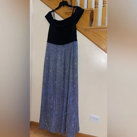 Morgan & Co. | Dresses | Womens Formal Dress Plus Sz 4w 2w Morgan Co Black  Royal Shimmer Off Shoulder | Poshmark